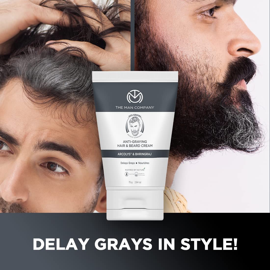 The Man Company Anti-Graying Hair & Beard Cream for Men | Delays Grays | Nourishes | Styles | Boosts Confidence | Toxin-Free | All Hair Types- 75 g