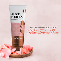 Just Herbs Organic Wild Indian Rose Refreshing Body Wash Gel for Men & Women, Cleanses, exfoliates and Paraben Free - 200 ml