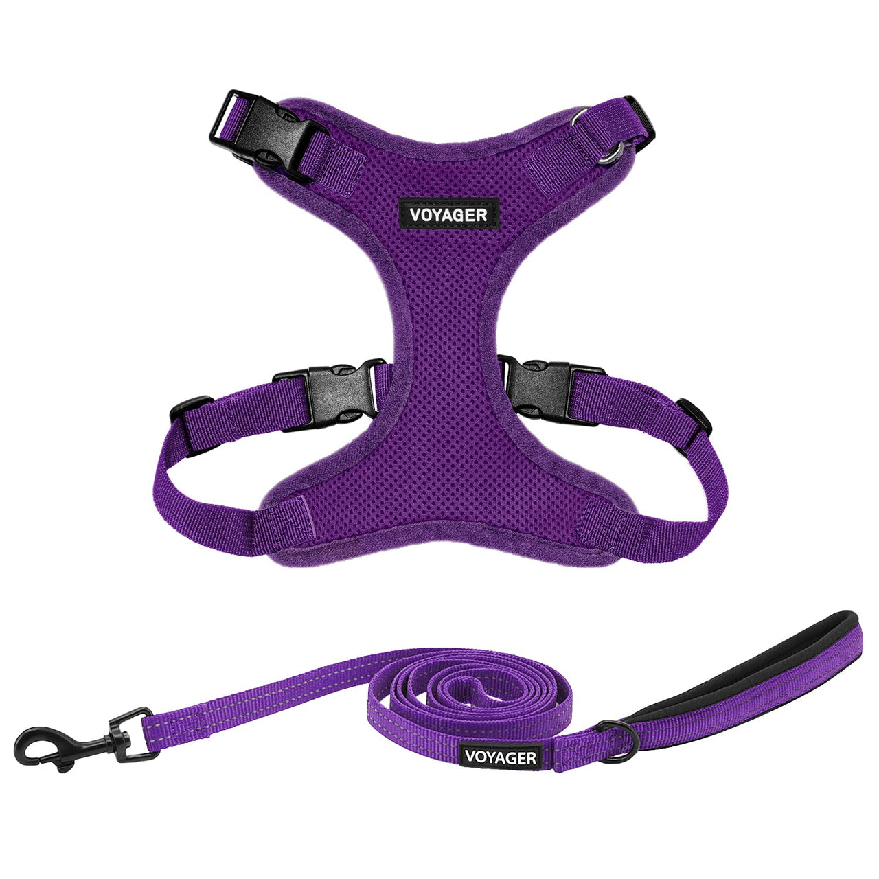 Voyager Step-in Lock Dog Harness w Reflective Dog Leash Combo Set with Neoprene Handle 5ft - Supports Small, Medium and Large Breed Puppies/Cats by Best Pet Supplies - Purple, M Harness Leash Set (Purple) M (Chest: 17 - 21")