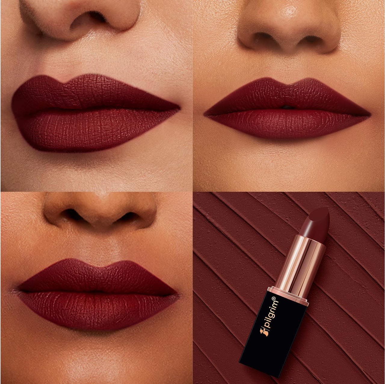 Pilgrim Matte Me Up Bullet Lipstick 4.2g | Creamy, Lightweight, Bold, Non Drying | SPF 30 | Enriched With Hyaluronic Acid & Spanish Squalane | Lipstick for dusky skin tone | Burgundy Blaze -24