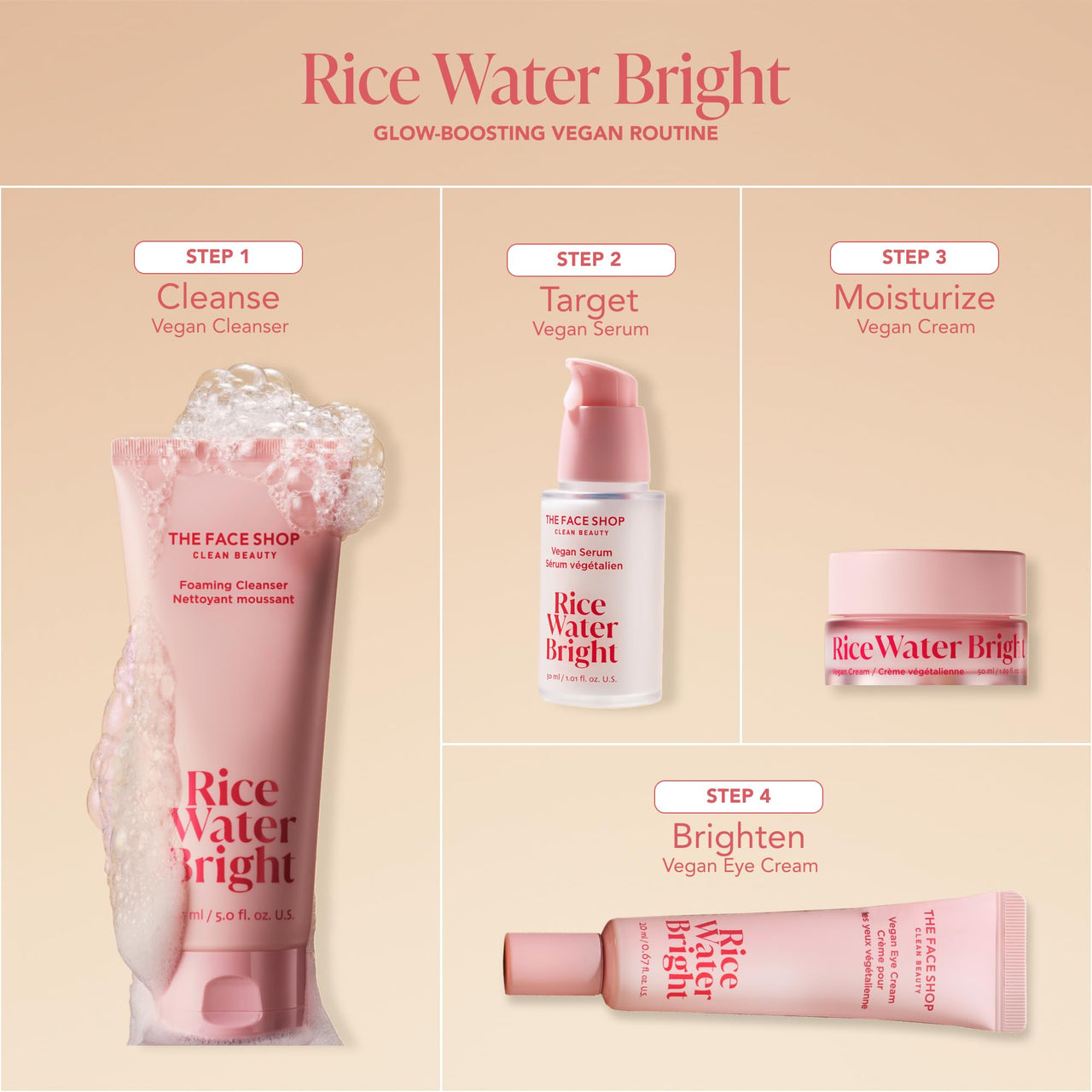 The Face Shop Rice Water Bright Vegan Cream with Ceramide, Niacinamide & Hyaluronic Acid | Brightens Skin, Fades Blemishes & Acne Marks | Korean Skin Care | 50ml
