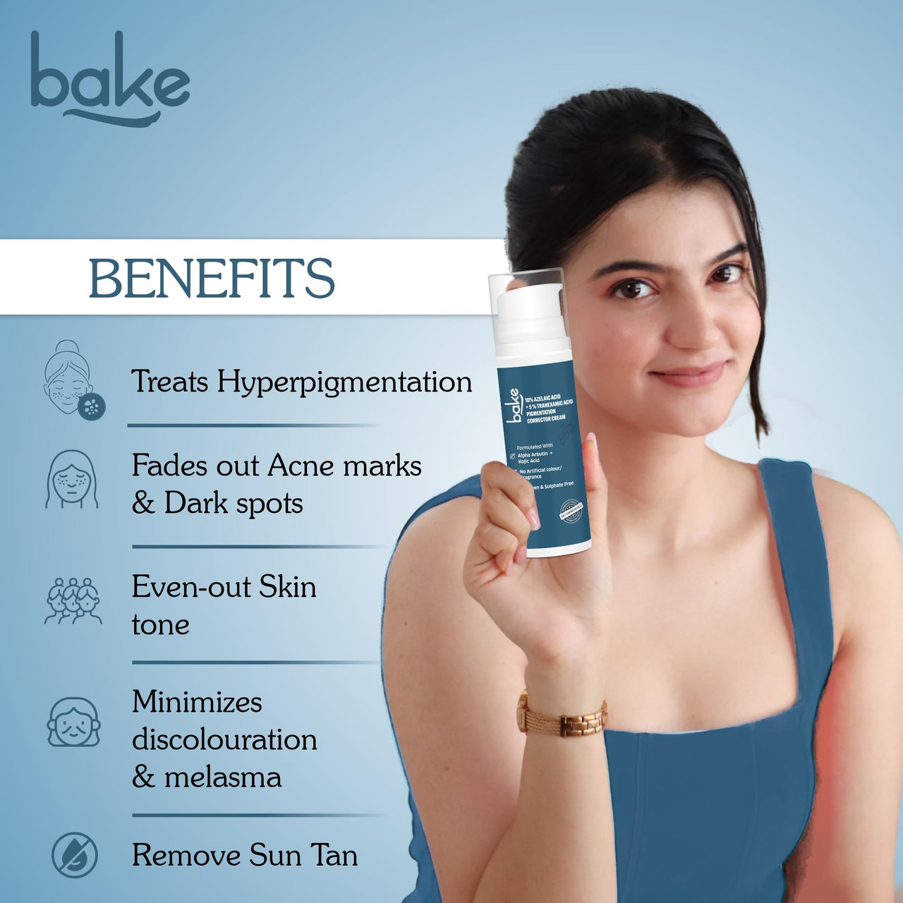 BAKE 10% Azelaic Acid + 5% Tranexamic Acid Pigmentation Corrector Cream for Dark Spots, Pigmentation & Tan Removal | Fades Acne Marks & Scars | For All Skin Types | For Men & Women | 30g