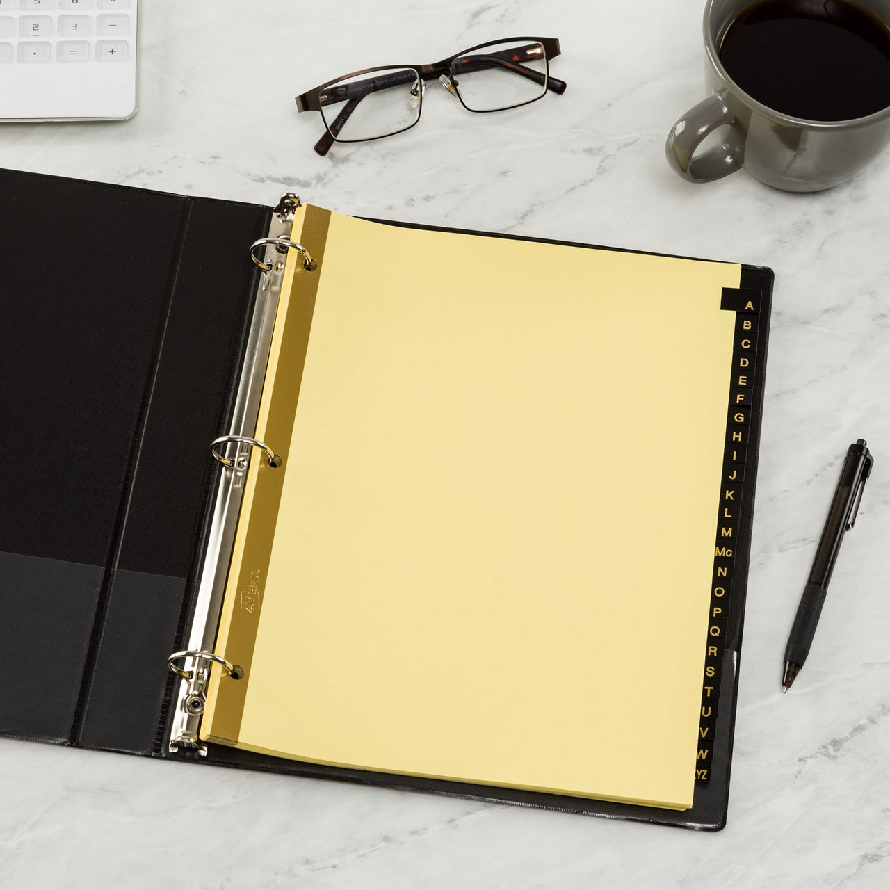 Avery A-Z Dividers for 3 Ring Binders, 25-Tab Sets, Pre-Printed Black Leather Tabs, 3 Binder Divider Sets (21350) 3 Sets