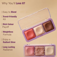 Hilary Rhoda Get Glow Highlighter Palette | Ultra Blendable & Long Lasting | Shimmer Finish & Illuminating Glow | Highly Pigmented & Easy To Blend Shades | 3 Shades in 1 Palette - 15g (Shade - 03)