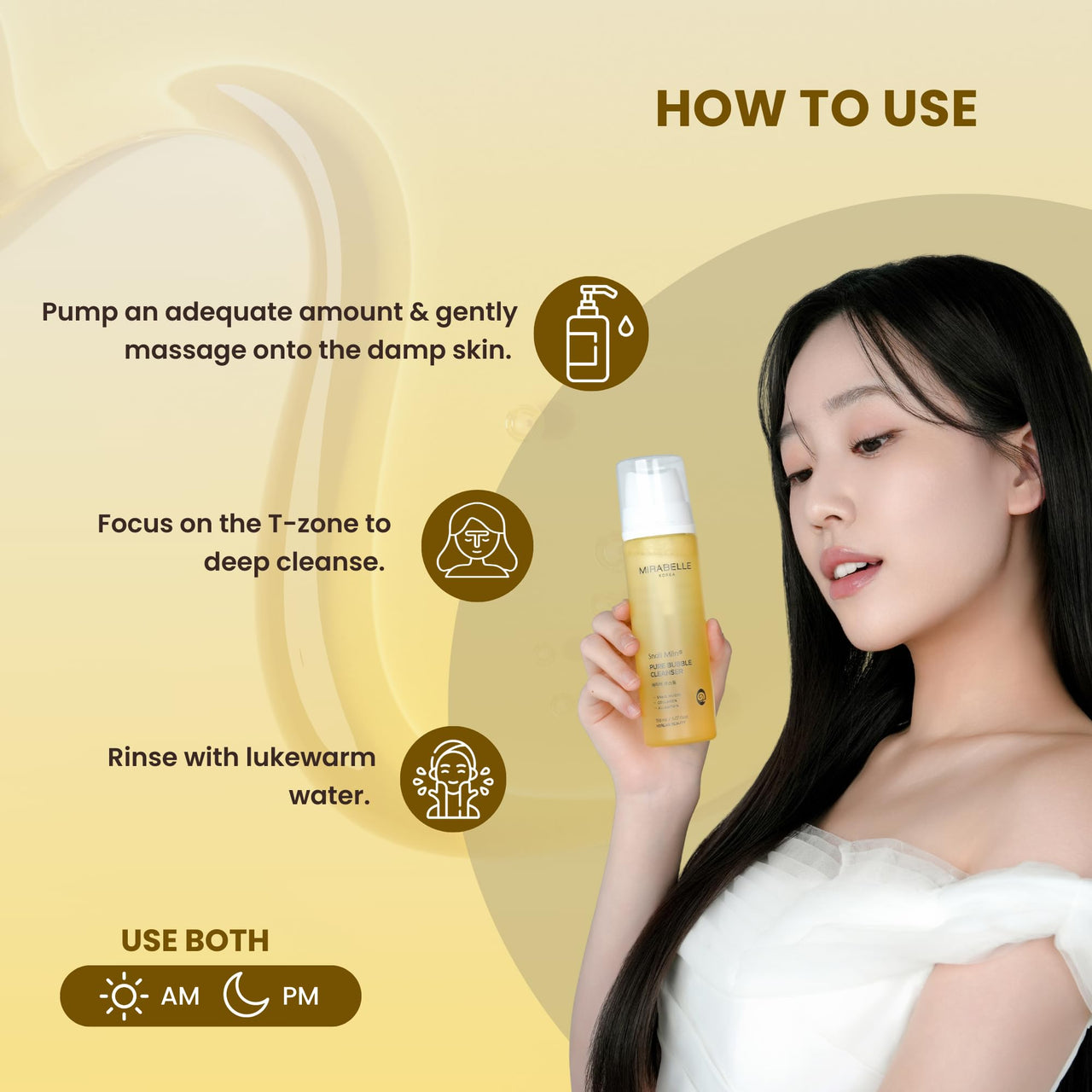 Mirabelle Korea Snail Miin Pure Bubble Cleanser 150ml | Korean Face Wash with Snail Mucin| Hydrating & Repairing | Gentle Foam Cleanser for All Skin Types | Suitable for Men & Women
