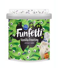 Pillsbury funfetti chocolate cake mix with colored bits and funfetti green vanilla frosting Halloween Theme
