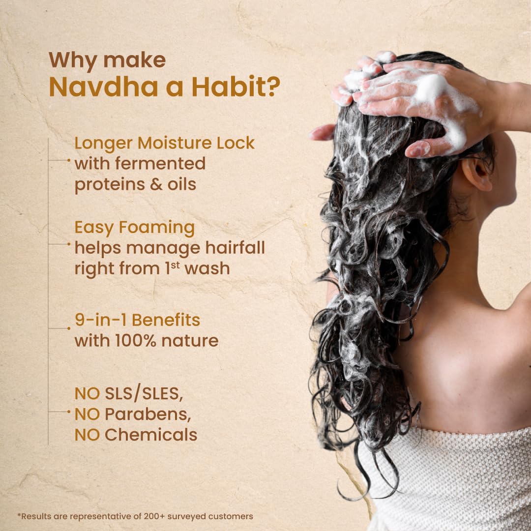 Nat Habit Curry Cider Navdha Shampoo - Natural Cleanser for Women & Men, Enhances Immense Shine, Retains and Imparts Moisture, For Strong & Sunny Shine Hair, 250ml