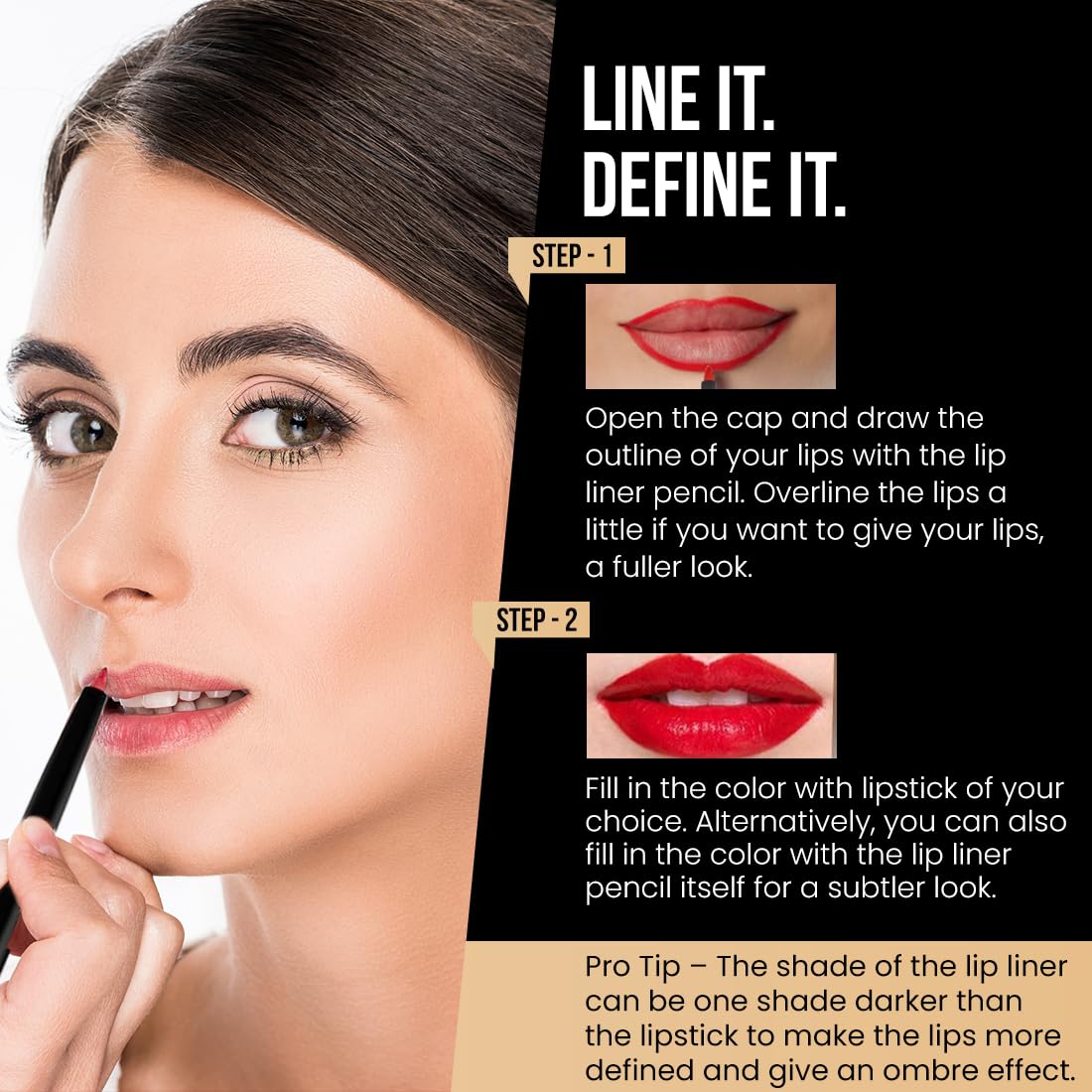Coloressence Long Stay Waterproof Creamy Lip Liner Pencil with In-built Sharpener | Bold Combo