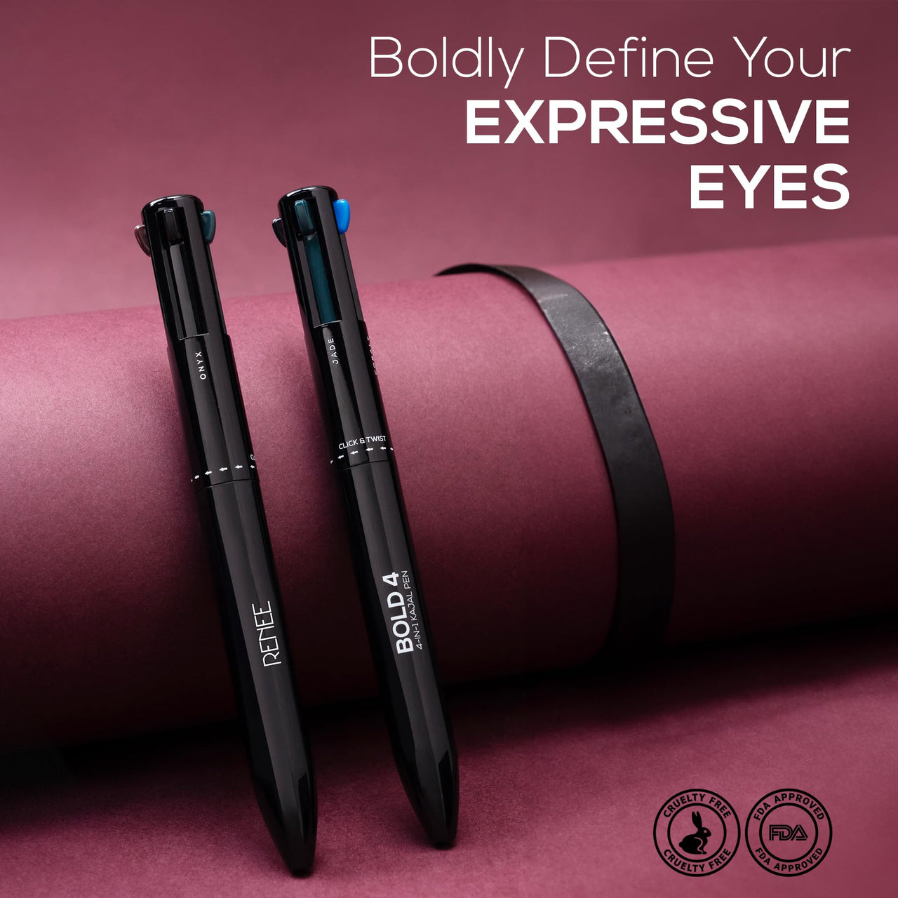 RENEE Bold 4-4-In-1 Kajal Pencil - Four Shades Black, Brown, Teal & Blue - Matte Finish, Rich Color Payoff, One-Stroke Application, Travel Friendly & Easy To Use
