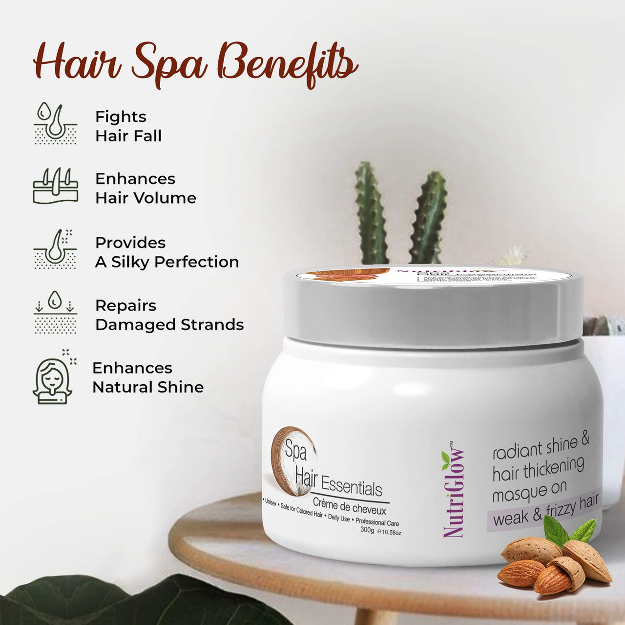 Nutriglow Hair Spa Cream With Volumizing & Shine Lock Formula For Weak & Frizzy Hair, 300g