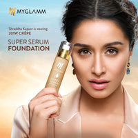 MyGlamm Super Serum Foundation - 201W Crepe, 33 Gm | Liquid Foundation With Hyaluronic Acid | 8 Hr+ Long Lasting & Hydrating Foundation With Spf 30 - Full, Matte, All Skin Type