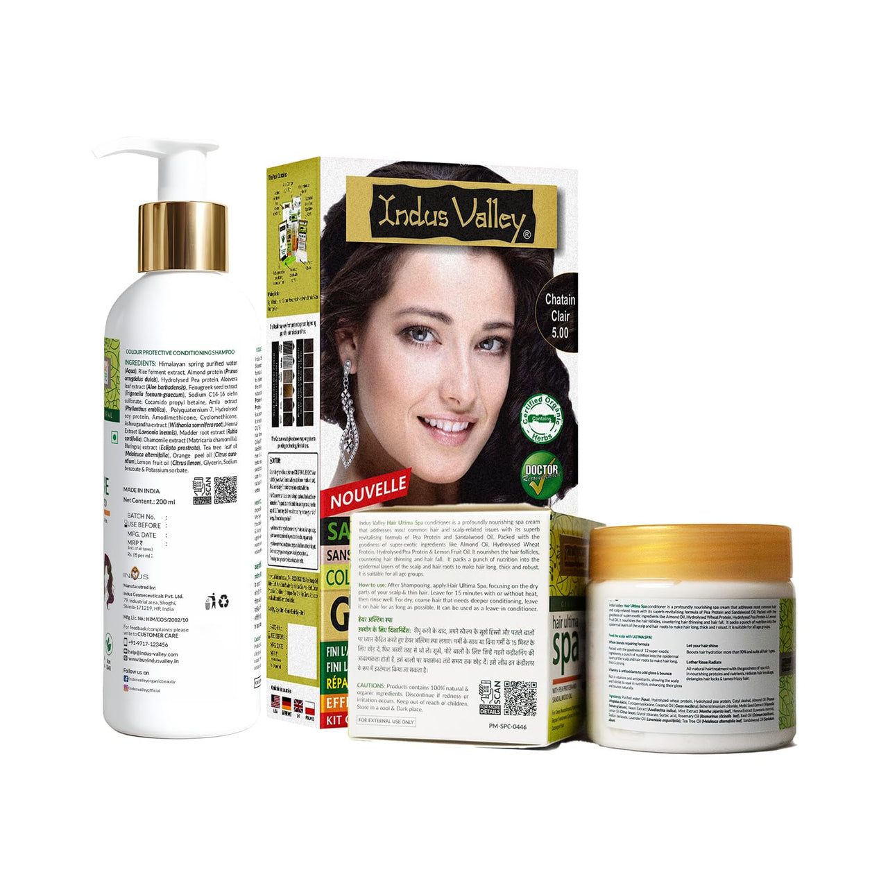 INDUS VALLEY Hair Color Trial Pack | Light Brown With Colour Protection Shampoo (200 ml) + Hair Ultima Spa (175 ml)