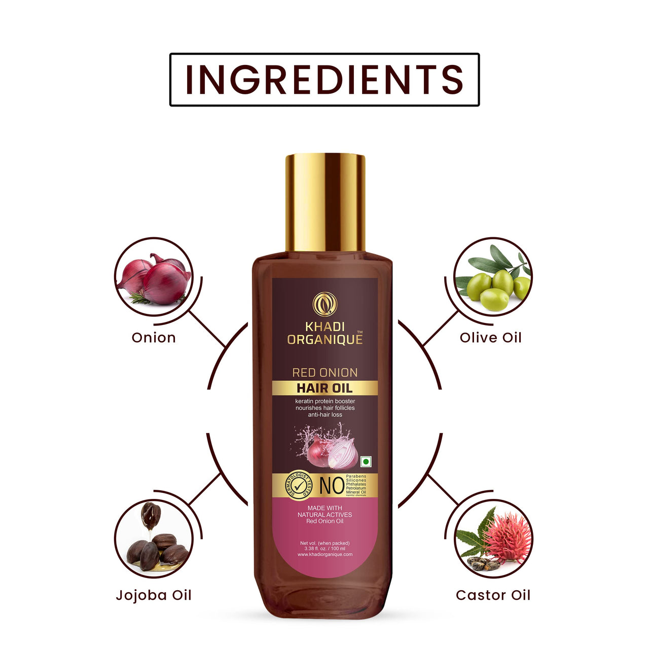 Khadi Organique Red Onion Hair Oil For Hair Growth & Hair Fall Control (SLS & PARABEN FREE) - 100 ML