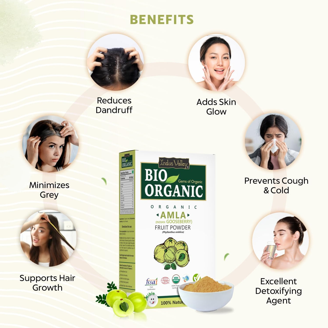 INDUS VALLEY Bio Organic 100% Natural Amla Indian Gooseberry Fruit Powder for Hair Growth, Skin, Drinking and Eating - 100g