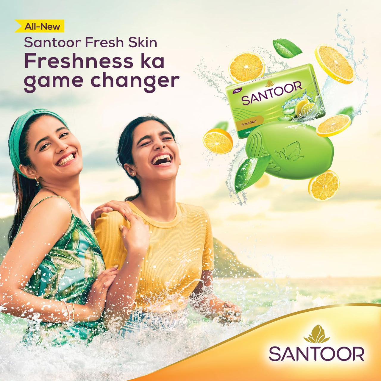 Santoor Fresh Skin Aloe Vera & Lime Bathing Soap with Nourishing & Anti-Aging Properties| For Smooth & Soft and Younger-Looking Skin| For All Skin Types| 125g, Pack of 4
