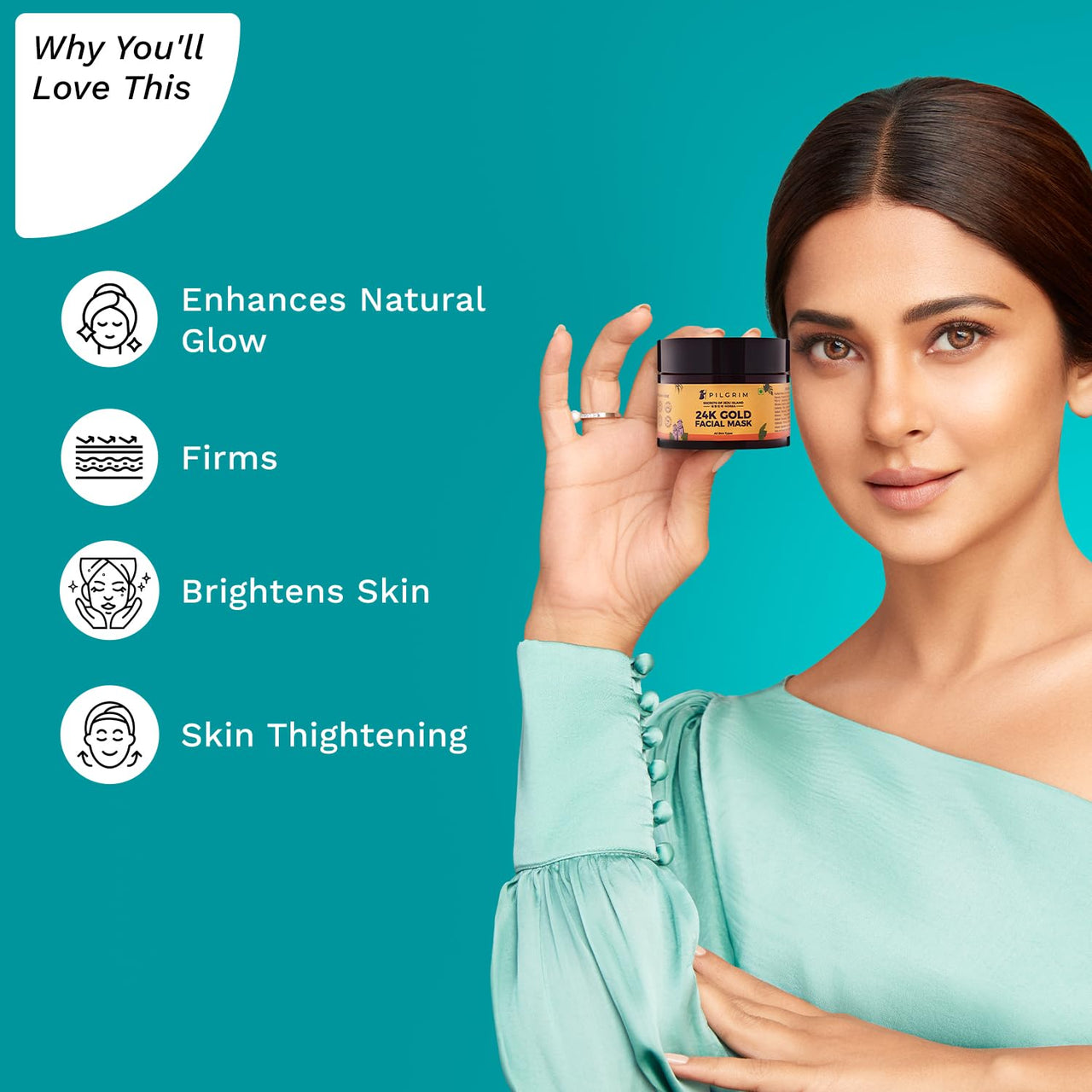 Pilgrim 24K Gold face mask for glowing skin | 24K Gold face pack for glowing skin, skin hydrating, boosts collagen and restoring skin radiance | For All Skin Types | For Men & Women | 50gm