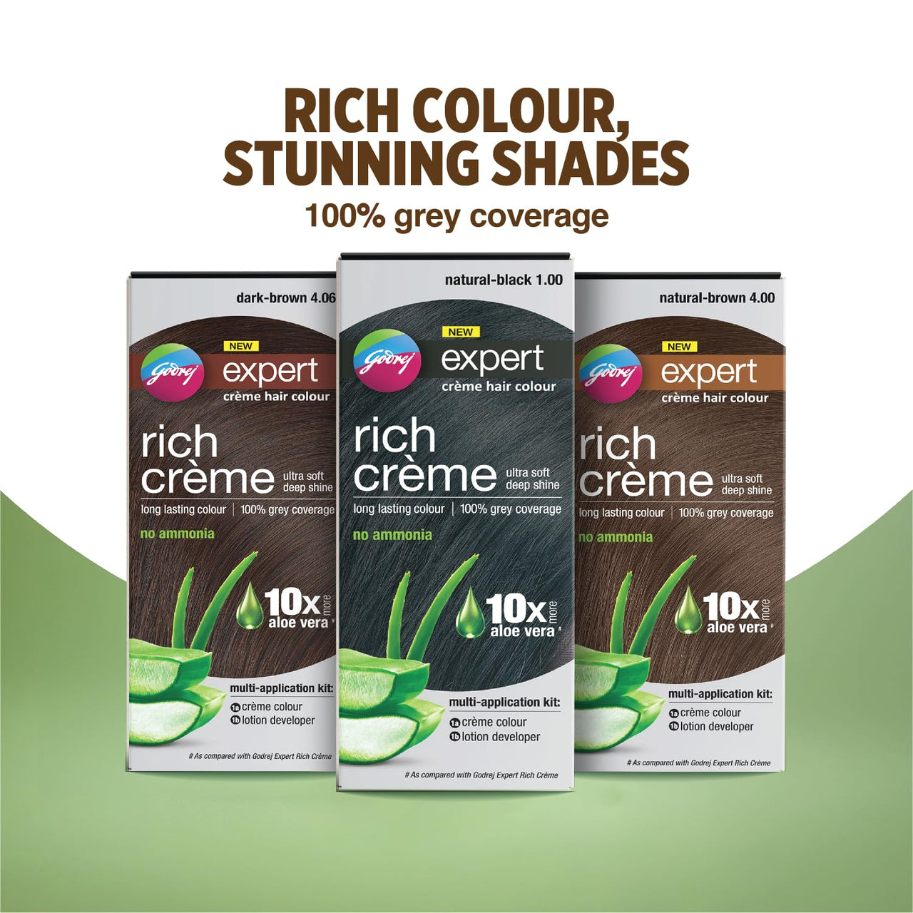 Godrej Expert Rich Crème Hair Colour for Women & Men – NATURAL BROWN Shade 4.00 (50ml + 50g) | No Ammonia | 10x Aloe Vera & 100% Grey Coverage