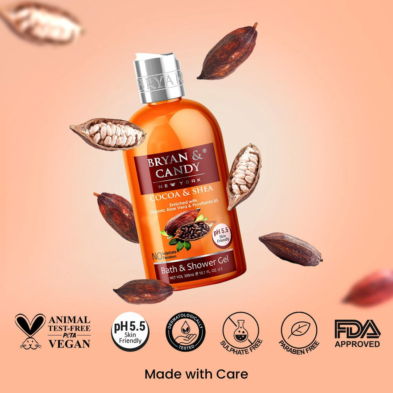 Bryan & Candy Shower Gel with Aloe Vera. Gentle, Moisturizing Body Wash for Soft, Supple Skin (Cocoa Shea Shower Gel, 300ml)