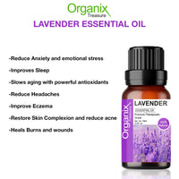 Organix Treasure Lavender Essential Oil for Relaxation, Sleep, Tension Relief, Hair Growth, Skin Care, Fragrance, (15ml)