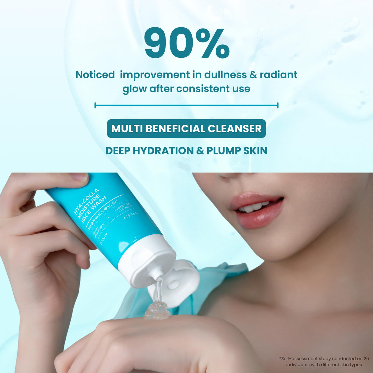 Mirabelle Korea Hya - Colla Moisture Face Wash 120ml | Hydrating Cleanser with Hyaluronic Acid & Collagen | Deep Pore Cleanser for Glowing, Plump Skin | Suitable for All Skin Types | Korean Skincare for Men & Women
