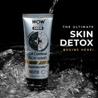 WOW Skin Science MEN CHARCOAL + NIACINAMIDE Oil-Control Face Wash | Absorbs Excess Oil & Deep Cleanses | NiaVolcanite™ Technology | No Sulphates, Parabens, or Silicones | 100ml