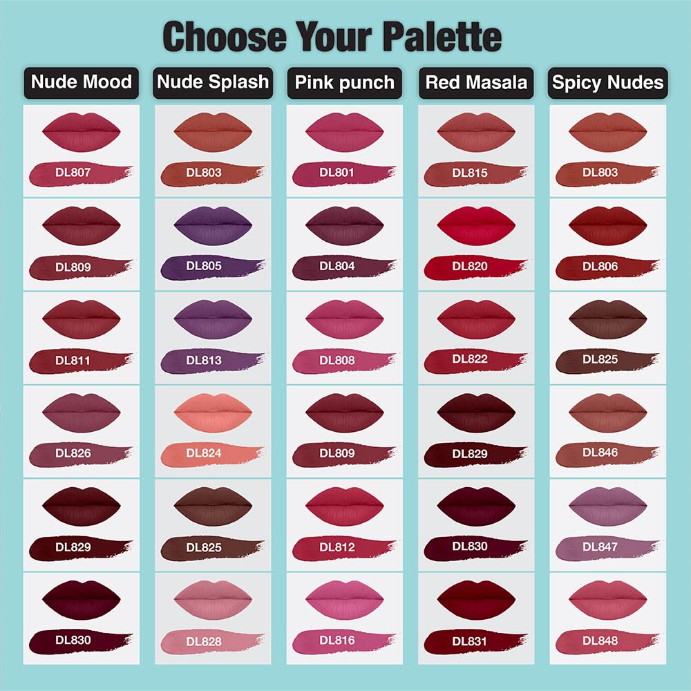Dazller Lip Colour Lipstick Combo Pack of 6|Vibrant Matte Liquid Lipstick for Women|Long Stay|Smudge-Proof|Non-Transfer|Red Masala|21.6g