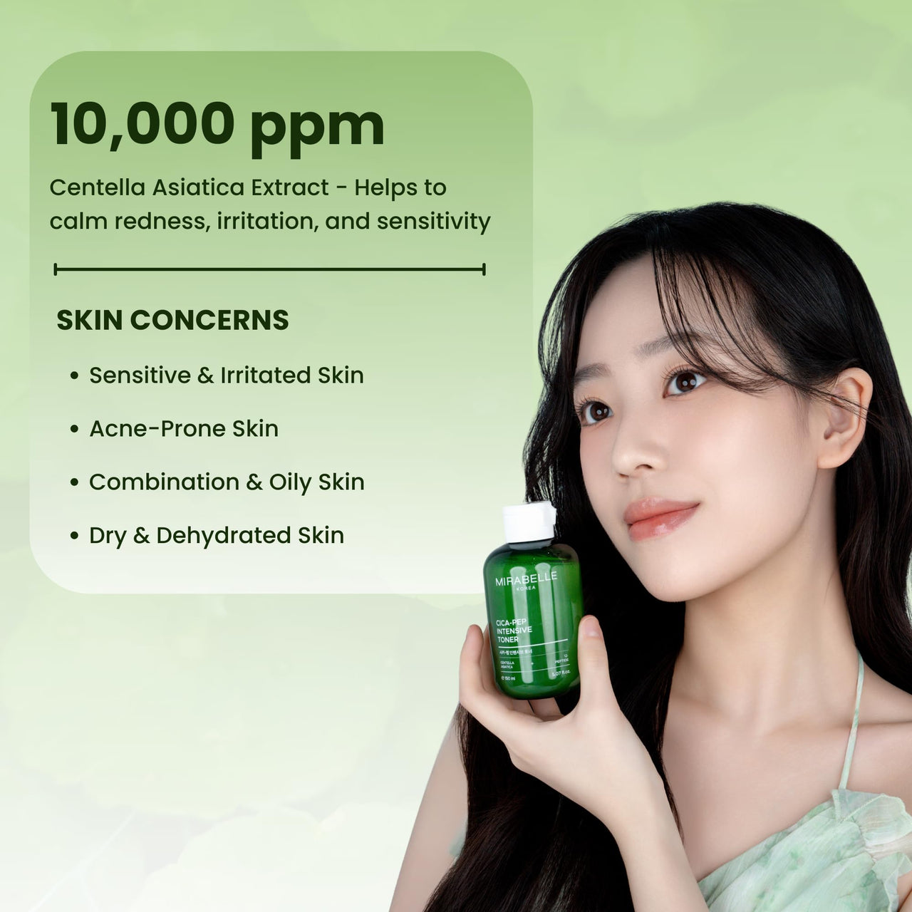 Mirabelle Korea Cica-Pep Intensive Toner 150ml | Calms Irritation, Refines Pores & Hydrates | Soothing Toner for All Skin Types | Korean Skincare for Men & Women