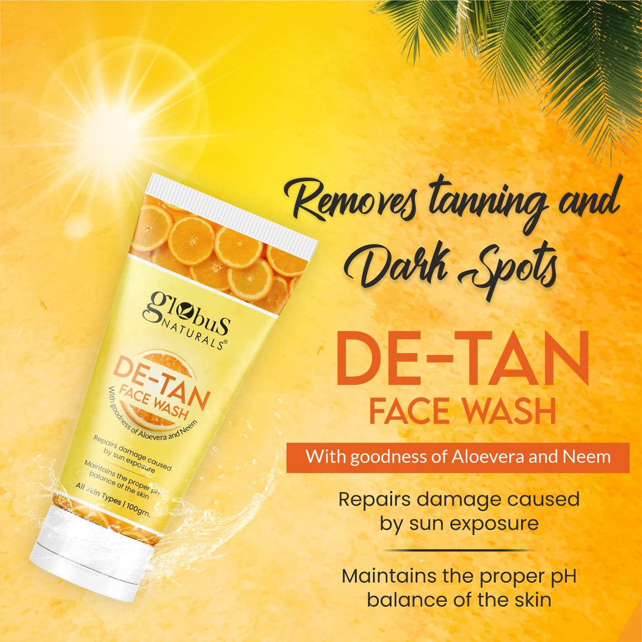 Globus Naturals De Tan Face Wash & Facial Kit Combo, Tan Removal Formula, For All Skin Types