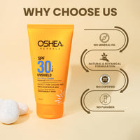 Oshea Herbals UVShield Sunscreen SPF 30 PA++ For All Skin Types | Non Greasy & Water Resistant | UVA & UVB Protection, Prevents Tanning & Ageing | Enriched with Aloe Vera & Licorice Extract - 120g