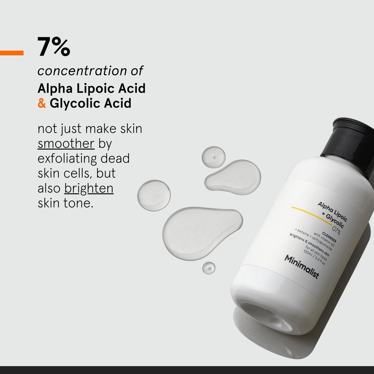 Minimalist 7% ALA + Glycolic Brightening Face Wash | With ALA For Glowing Skin, AHA for Exfoliation and Vitamin B5 For Hydration | Sulphate-free | Fragrance- free | For Men & Women | 100 ml