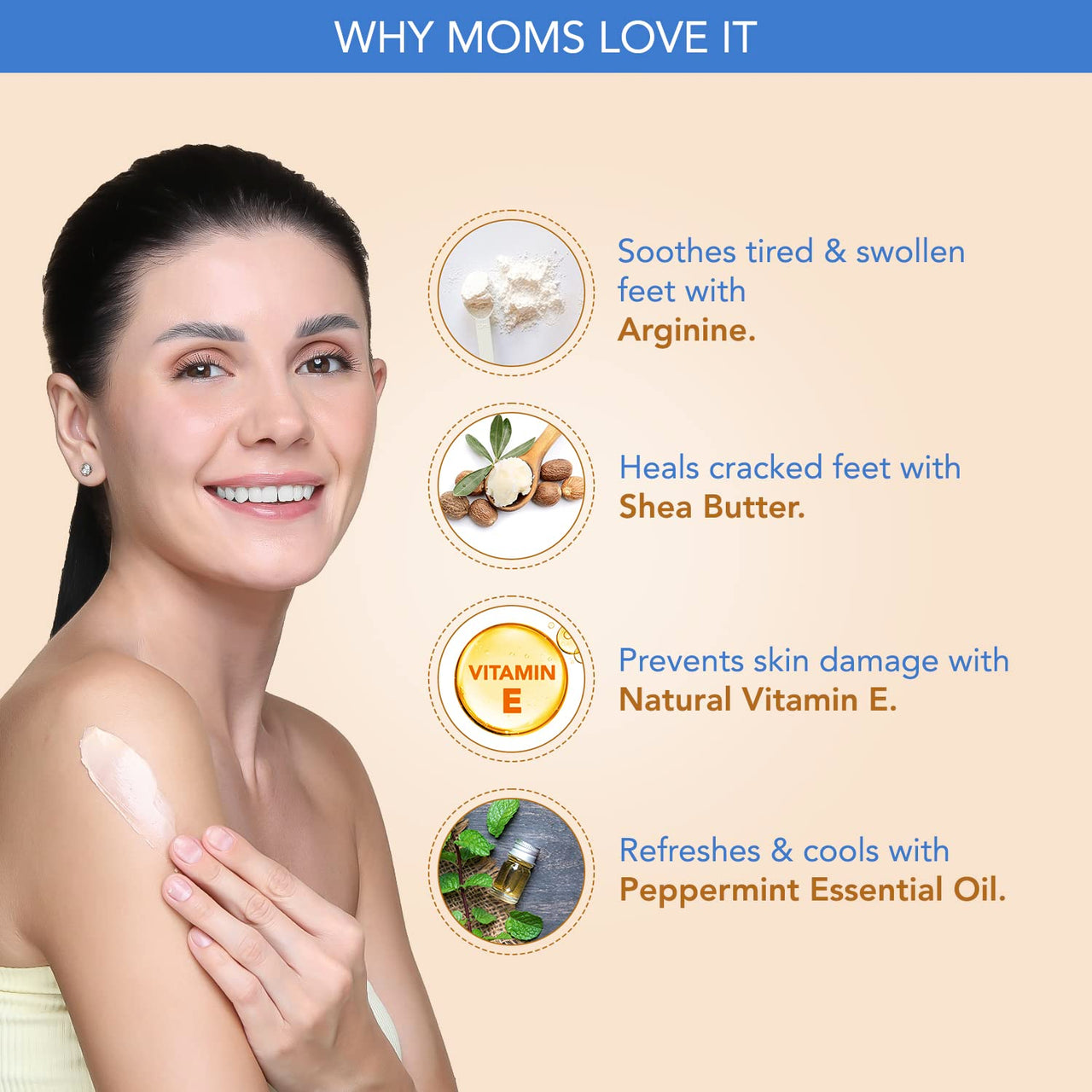 The Moms Co. Natural Foot Cream With Argon oil, Vit E & Peppermint Essential Oil Relief for Swollen Ankles and Feet- 50 g