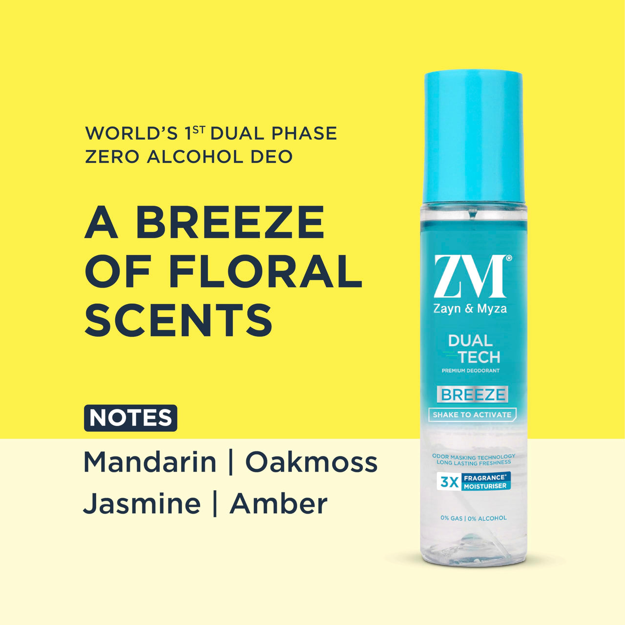 ZM Zayn & Myza Dual Tech Breeze | No Alcohol Premium Deodorant for Men & Women | Long Lasting Premium Fragrance, 120 ml