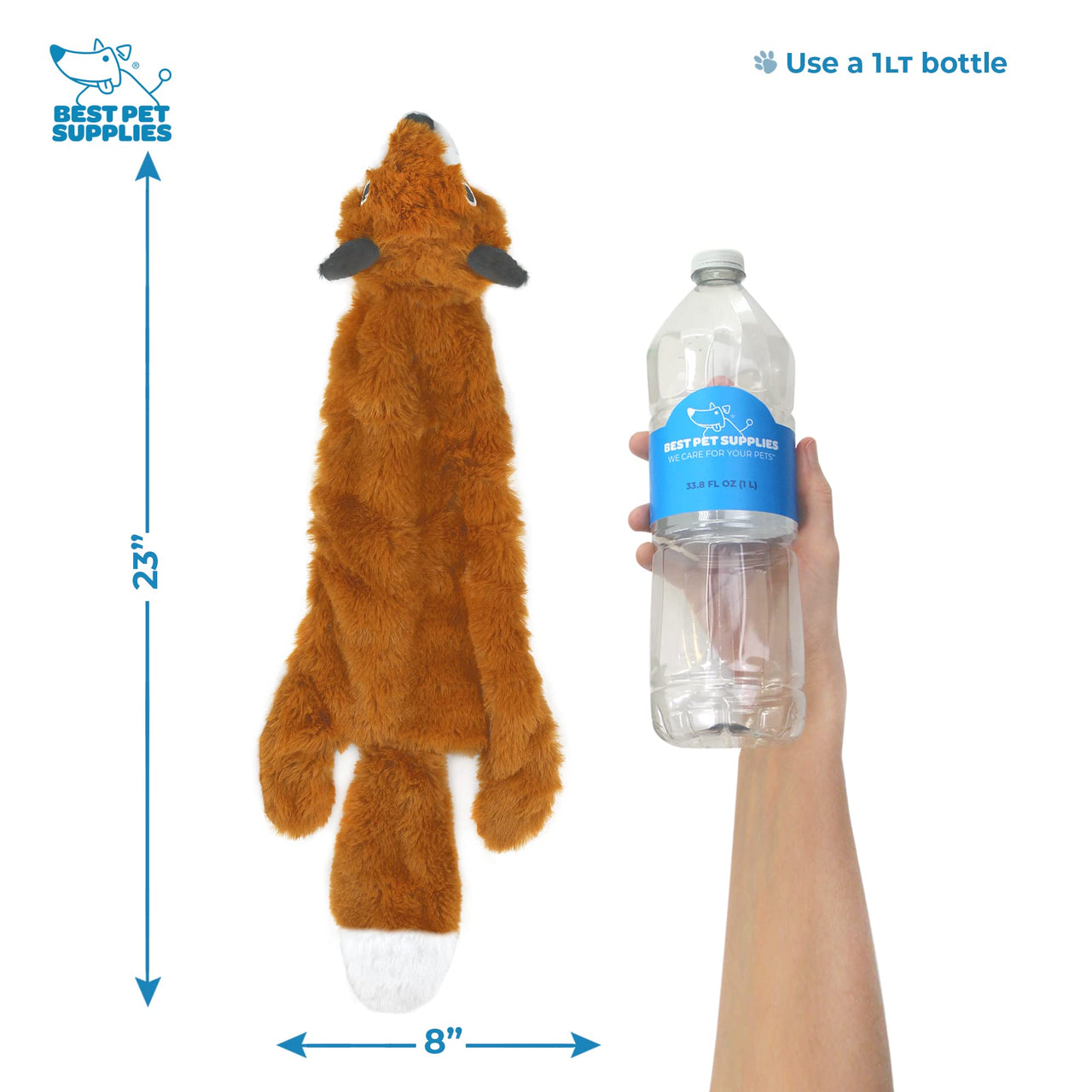 Best Pet Supplies 2-in-1 Stuffless Squeaky Dog Toys with Soft, Durable Fabric for Small, Medium, and Large Pets, No Stuffing for Indoor Play, Holds a Plastic Bottle - Fox, Raccoon, Medium