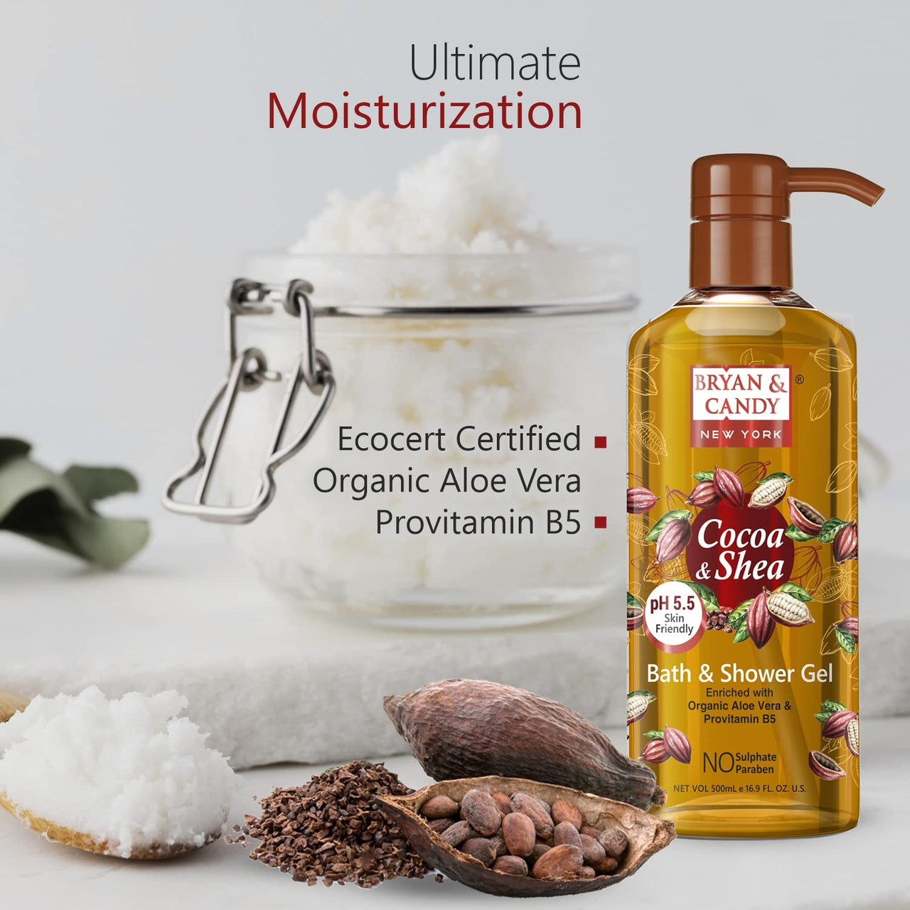 Bryan & Candy Shower Gel with Aloe Vera. Gentle, Moisturizing Body Wash for Soft, Supple Skin (Cocoa Shea Shower Gel, 500ml)