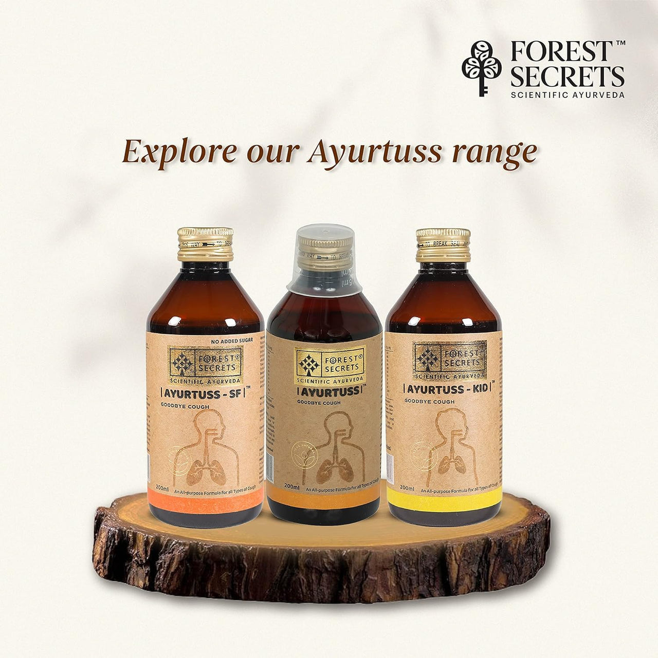 Forest Secrets Ayurtuss Cough Syrup- 200ml, Non-Drowsy Ayurvedic Cough Reliever, Fast Relief from Cough, Sore Throat & Cold (Ayurtuss- Adult (Pack of 1))