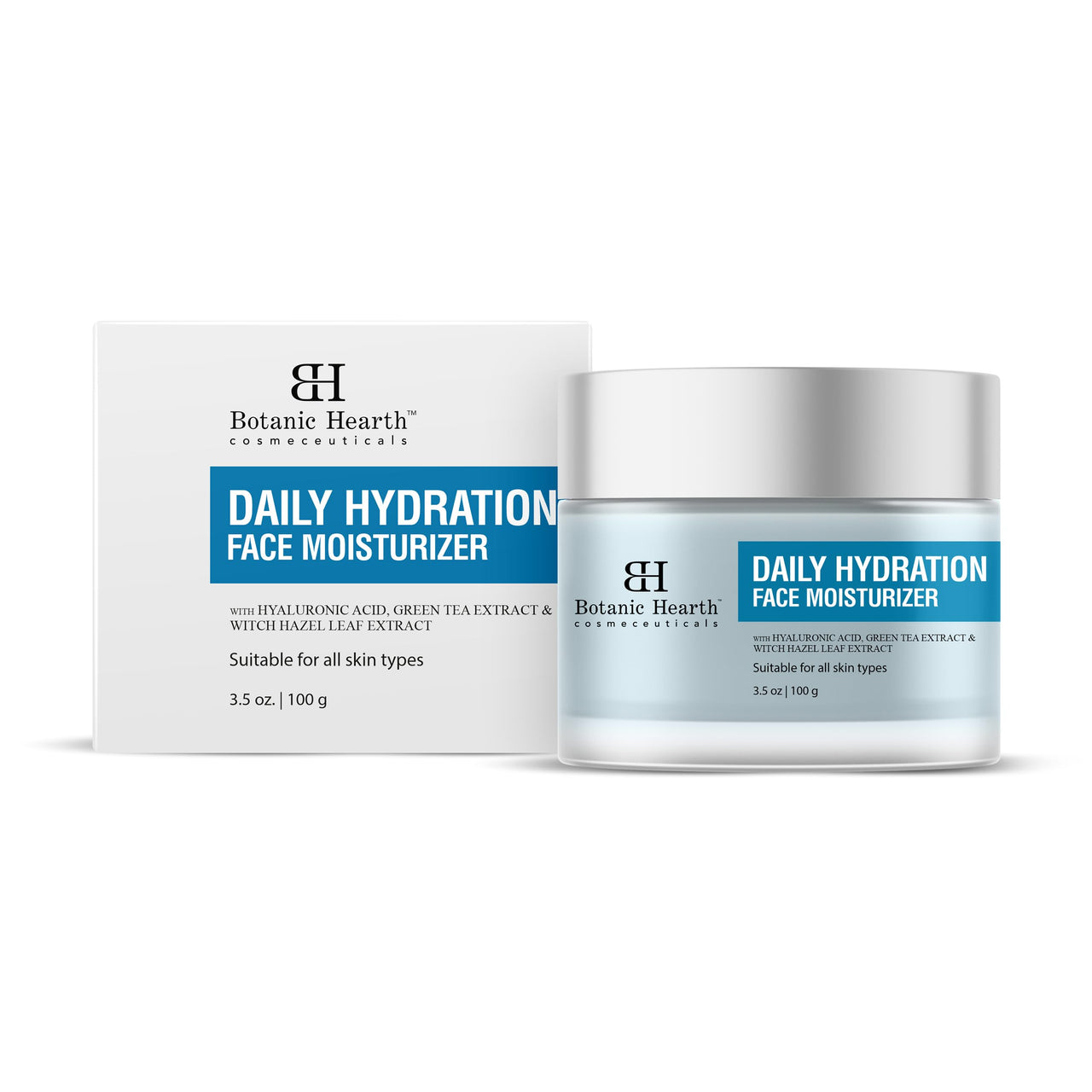 Botanic Hearth Daily Hydration Moisturizer for Face with Hyaluronic Acid & Green Tea Extract - 100g | Moisturizer for Dry Skin | Face Cream for Women & Men | For All Skin Types