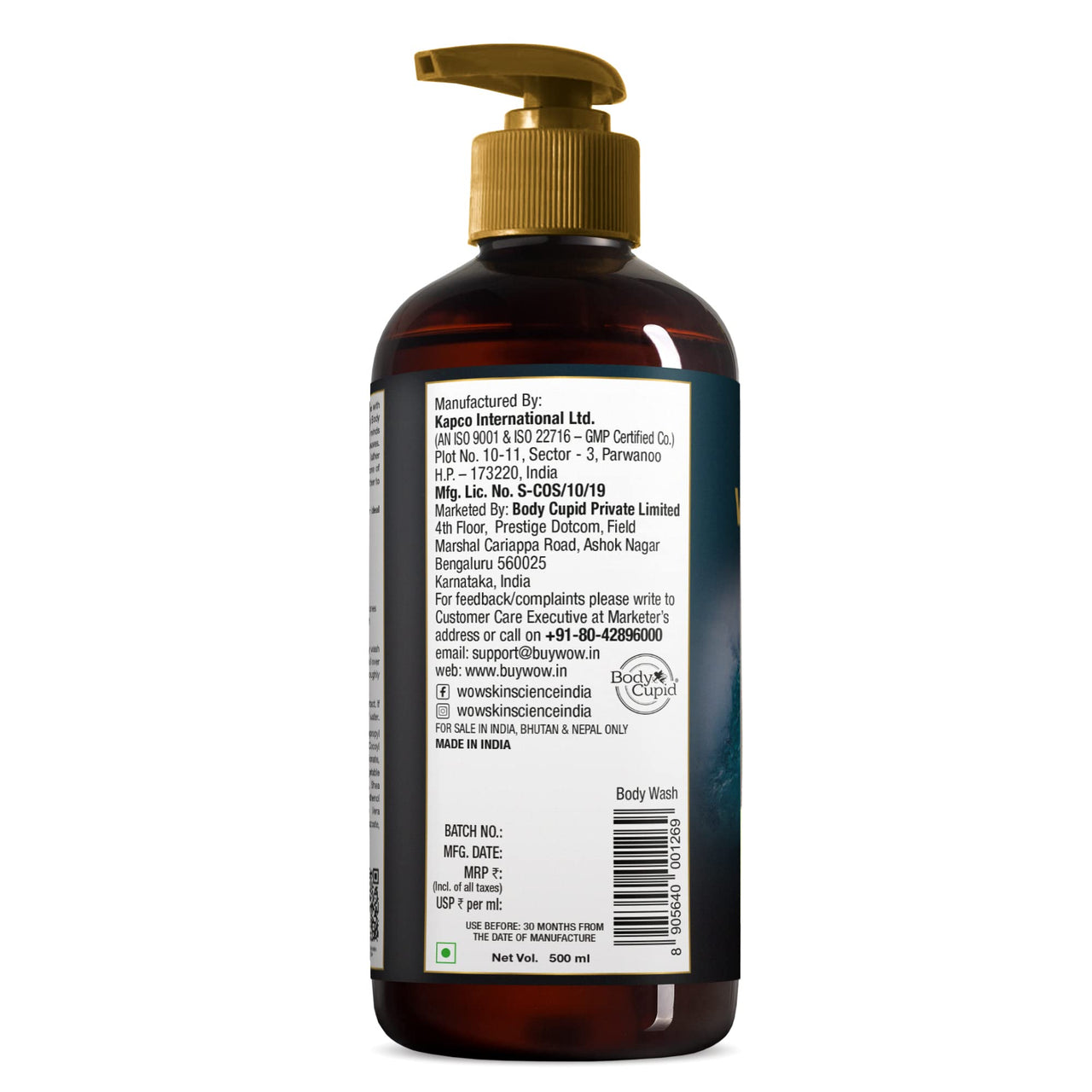 Wow Skin Science Wild Aqua Foaming Body Wash - No Parabens, Sulphate, Silicones & Color, 500mL