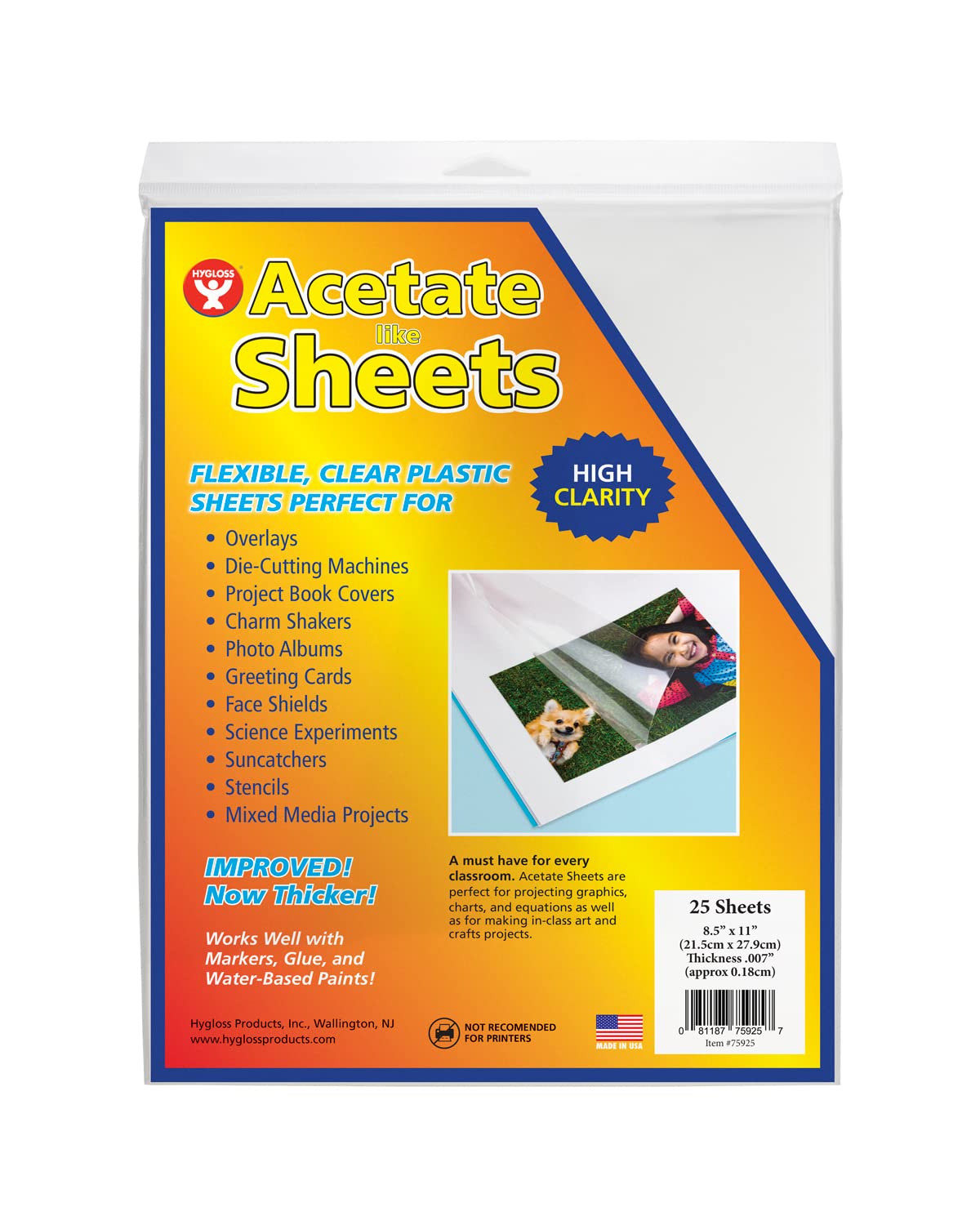 Hygloss Products Overhead Projector Sheets Acetate-Like Transparency Film, For Arts And Craft Projects and Classrooms, Not for Printers, 8.5 x 11, 25 Sheets
