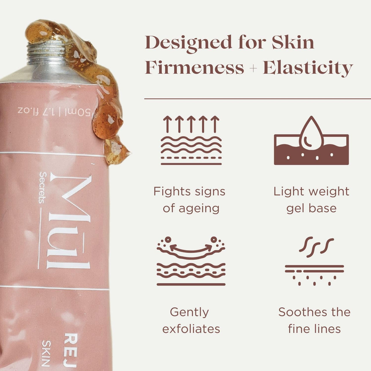 Mul Secrets Wellness Rejuvenate Skin Tightening Face Mask & Scrub 50 ml - Gel Mask with Peptides & Rosehip, For all Skin Types, Reduces Fine Lines & Wrinkles, Instant Glowing Plump Skin, (15+ Uses)