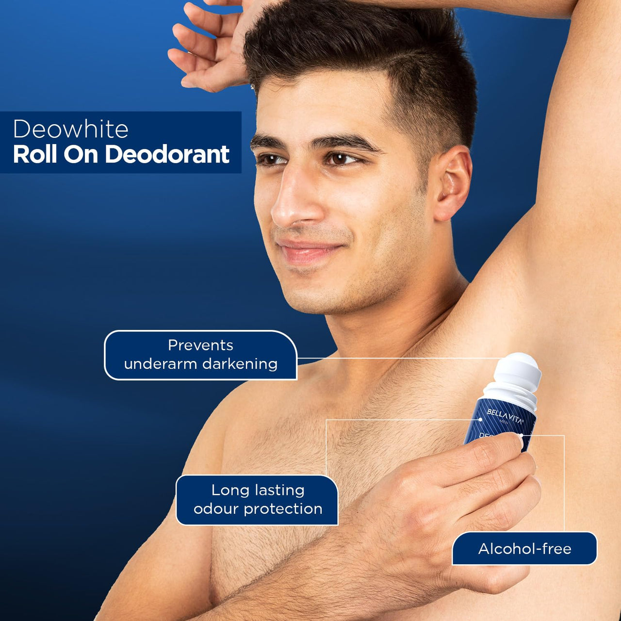 BELLAVITA Deo White Natural Underarm Roll On Deodorant for Men |Control Odour|Alcohol-Free| Antiperspirant for Long Lasting Freshness, 50ml Each (Pack of 2)