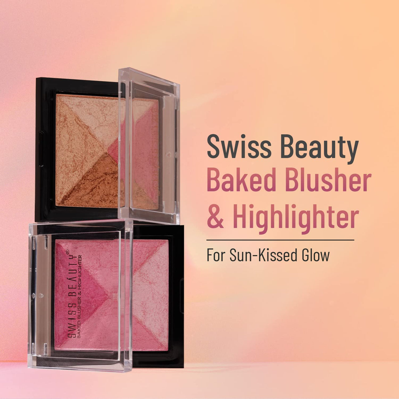 Swiss Beauty Mini Baked Shimmer Blusher And Highlighter Palette For Face Makeup| Multicolor-3, 7 Gm |