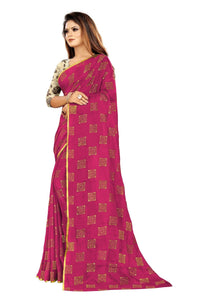 Rhey Women Foil Print Work Chiffon Saree With Blouse Piece