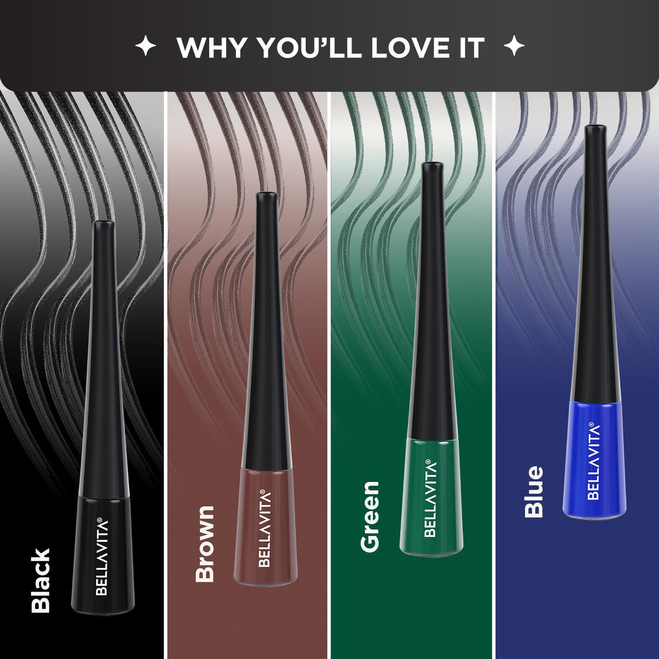 BELLAVITA Intense Drama Waterproof Eyeliner, Blue, Matte Finish, Smudge-Proof, Fast-Drying, Felt Tip Applicator, Enriched with Biotin, 3.5 ml