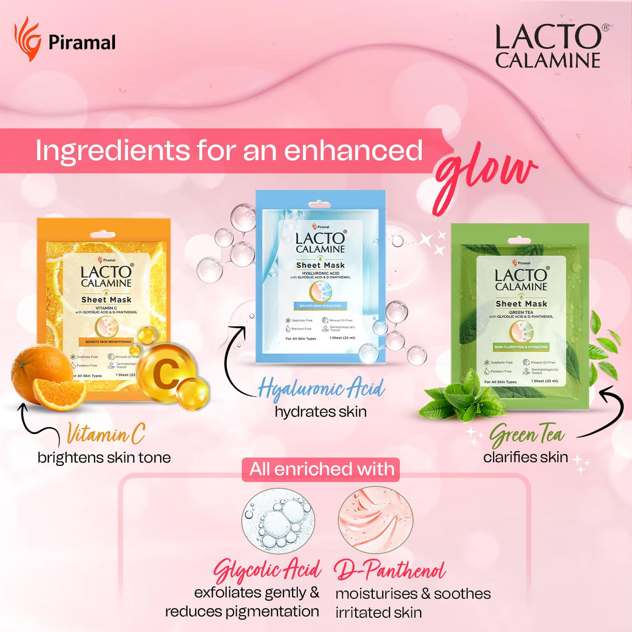 Lacto Calamine Hyaluronic Acid Face Sheet Mask |Instant Hydration |Glycolic Acid & D-Panthenol|30 g