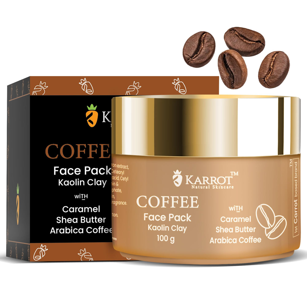 Karrot Natural Skincare Coffee De Tan Face Pack, Removes Tanning, Tightens Pores and Smoothens Texture, Contains Shea Butter, Carrot Seed Oil, Jojoba Oil, For Women and Men, All Skin Types, 100gms