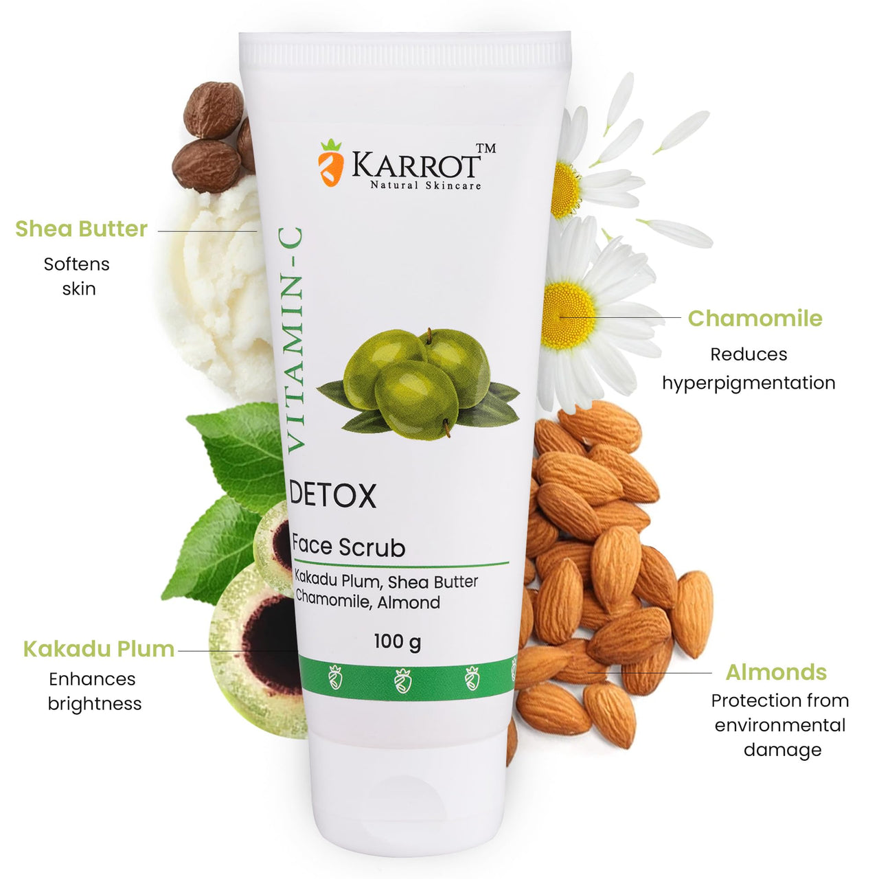 Karrot Natural Skincare Vitamin C Face Scrub for Glowing Skin, Combats Spots, Evens Tone and Minimizes Pores, Contains Lemons and Kakadu Plum Extracts, For Men and Women, All Skin Types, 100gms