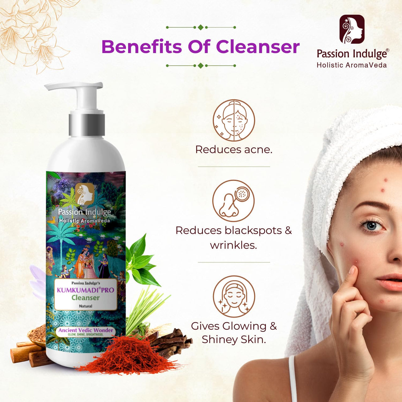 Passion Indulge Professional skin glowing face cleanser KUMKUMADI PRO -500 ml | For Pigmentation & All skin type