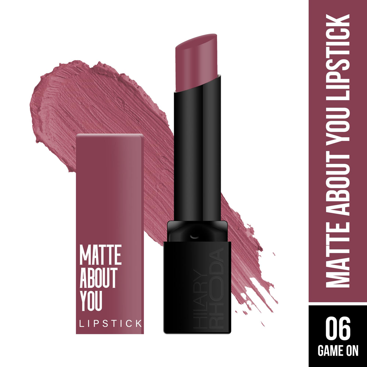 Hilary Rhoda Matte About You Lipstick | Long Lasting & Highly Pigmented Lipstick | Glides Smoothly | Matte Finish | One Stroke Application | Cruelty-Free & Vegan - 3g (Game On - Shade 06)