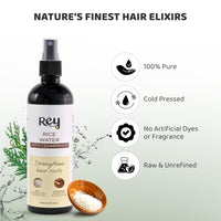 Rey Naturals Aqua Range | Cedarwood & Rice Water Hair Growth Spray -200ml | Non-Oily Rice Water Mist For Smooth Frizz Free Hair | Cedarwood Extract For Dry & Itchy Scalp | Minimize Hairfall & Dandruff