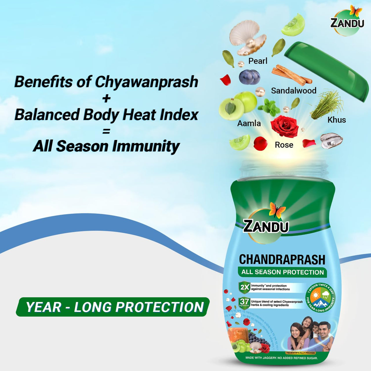 Zandu Chandraprash 900g | 2X Immunity Booster without Heat, All Season Protection Chyawanprash |Blend of 37 Ingredients | Made with Jaggery, No Added Refined Sugar